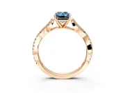 Solitaire Engagement Ring Setting for Fancy Blue Emerald Cut Center with Twisted Pave Split Shank and Prong Head in Rose Gold