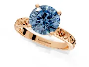 Solitaire Engagement Ring Setting for Fancy Blue Round Cut Center with XO Engraved Band and Prong Head in Rose Gold