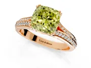 Solitaire Engagement Ring Setting for Fancy Yellow Cushion Cut Center with Pave Rail Split Shank and Prong Head in Rose Gold