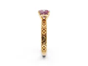 Solitaire Engagement Ring Setting for Fancy Pink Cushion Cut Center with Milgrain X Pattern Band and Prong Head in Yellow Gold