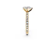 Solitaire Engagement Ring Setting for Pear-Shaped Center with Fine Pave Band and Claw Prong Head in Yellow Gold