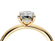 Hidden Halo Engagement Ring Setting for Emerald Cut Center with Thin Rounded Band and Prong Head in Yellow Gold