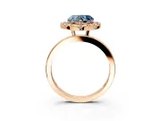 Halo Engagement Ring Setting for Fancy Blue Heart-Shaped Center with Thin Plain Band and Prong Head in Rose Gold