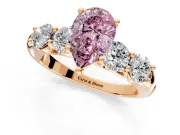5 Stone Engagement Ring Setting for Fancy Pink Pear-Shaped Center with Graduated Accents and Prong Head in Rose Gold