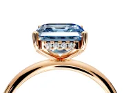 Hidden Halo Engagement Ring Setting for Fancy Blue Asscher Cut Center with Thin Round-Wire Band and Prong Head in Rose Gold