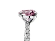 Solitaire Engagement Ring Setting for Fancy Pink Heart-Shaped Center with Fine Pave Narrow Band and Prong Head in White Gold
