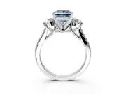 3 Stone Engagement Ring Setting for Fancy Blue Princess Cut Center with Crossover Basket, Pave Band and Prong Head in Platinum
