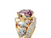 Halo Engagement Ring Setting for Fancy Pink Heart-Shaped Center with Marquise and Pave Bypass Band and Prong Head in Yellow Gold