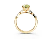 Baguette Engagement Ring Setting for Fancy Yellow Oval Center with Alternating Bar-Set Band and Prong Head in Yellow Gold