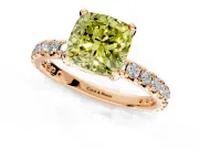 Solitaire Engagement Ring Setting for Fancy Yellow Cushion Cut Center with Shared-Prong Accents and Prong Head in Rose Gold