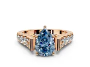 Solitaire Engagement Ring Setting for Fancy Blue Pear-Shaped Center with Pave Cathedral Shoulders and Prong Head in Rose Gold