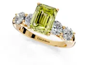 5 Stone Engagement Ring Setting for Fancy Yellow Emerald Cut Center with Graduated Accents and Prong Head in Yellow Gold