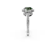 Halo Engagement Ring Setting for Fancy Green Round Cut Center with Metal-Rimmed Halo, Pave Band and Prong Head in Platinum