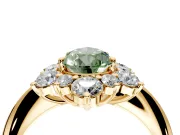 Small-Accent Cluster Halo Engagement Ring Setting for Fancy Green Pear-Shaped Center with Plain Band and Prong Head in Yellow Gold