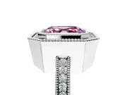 Halo Engagement Ring Setting for Fancy Pink Asscher Cut Center with Milgrain Halo, Pave Band and Prong Head in Sterling Silver