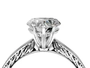 Solitaire Engagement Ring Setting for Heart-Shaped Center with Engraved Milgrain Band and Prong Head in Sterling Silver