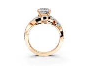 Halo Engagement Ring Setting for Princess Cut Center with Marquise and Pave Bypass Band and Prong Head in Rose Gold