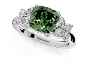 Floral Engagement Ring Setting for Fancy Green Cushion Cut Center with Marquise Cluster Shoulders and Prong Head in Platinum