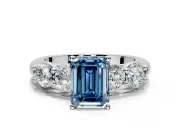 5 Stone Engagement Ring Setting for Fancy Blue Emerald Cut Center with Graduated Accents and Prong Head in Platinum