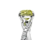 Crossover Engagement Ring Setting for Fancy Yellow Cushion Cut Center with Pave and Plain Strands and Prong Head in Platinum