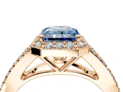 Halo Engagement Ring Setting for Fancy Blue Radiant Cut Center with Pave Split Shank and Prong Head in Rose Gold