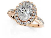 Pave Halo Engagement Ring Setting for Oval Center with Single Row Pave Band and Prong Head in Rose Gold
