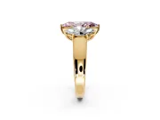 3 Stone Engagement Ring Setting for Fancy Pink Marquise Center with Raised Basket Heads and Prong Head in Yellow Gold