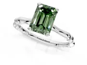 Solitaire Engagement Ring Setting for Fancy Green Emerald Cut Center with Bamboo Band and Prong Head in Platinum