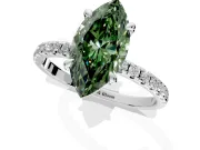 Solitaire Engagement Ring Setting for Fancy Green Marquise Center with Fine Pave Narrow Band and Prong Head in White Gold