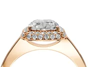 Halo Engagement Ring Setting for Cushion Cut Center with Plain Tapered Band and Prong Head in Rose Gold