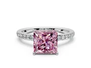 Solitaire Engagement Ring Setting for Fancy Pink Princess Cut Center with Fine Pave Band and Prong Head in Platinum