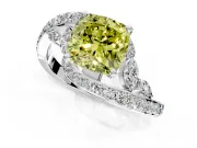 Solitaire Engagement Ring Setting for Fancy Yellow Cushion Cut Center with Pave Bypass Twist Band and Prong Head in Sterling Silver