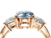 3 Stone Engagement Ring Setting for Fancy Blue Oval Center with Matching Side Accents and Prong Head in Rose Gold