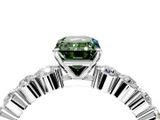 Shared-Prong Engagement Ring Setting for Fancy Green Emerald Cut Center with Graduated Accents and Prong Head in Sterling Silver