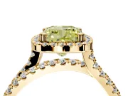 Halo Engagement Ring Setting for Fancy Yellow Cushion Cut Center with Double Pave Split Shank and Prong Head in Yellow Gold