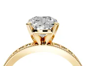 Milgrain Pave Engagement Ring Setting for Cushion Cut Center with Accent Band and Prong Head in Yellow Gold