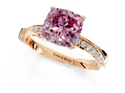 Side Accent Engagement Ring Setting for Fancy Pink Cushion Cut Center with Accent Shoulders and Prong Head in Rose Gold