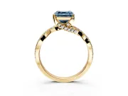 Solitaire Engagement Ring Setting for Fancy Blue Asscher Cut Center with Narrow Twist Pave Band and Prong Head in Yellow Gold