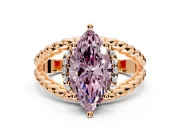 Halo Engagement Ring Setting for Fancy Pink Marquise Center with Rope Twist Split Shank and Prong Head in Rose Gold