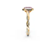 Halo Engagement Ring Setting for Fancy Pink Radiant Cut Center with Pave and Plain Twist Band and Prong Head in Yellow Gold