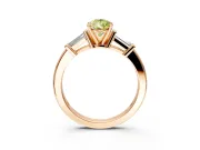 3 Stone Engagement Ring Setting for Fancy Yellow Pear-Shaped Center with Channel Baguette Accents and Prong Head in Rose Gold