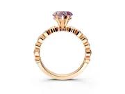 Solitaire Engagement Ring Setting for Fancy Pink Heart-Shaped Center with Beaded Bezel Station Band and Prong Head in Rose Gold