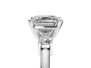 3 Stone Engagement Ring Setting for Asscher Cut Center with Wide Plain Band and Prong Head in White Gold