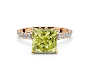 Solitaire Engagement Ring Setting for Fancy Yellow Princess Cut Center with Fine Pave Accents and Prong Head in Rose Gold