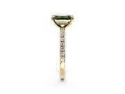 Solitaire Engagement Ring Setting for Fancy Green Emerald Cut Center with Fine Pave Narrow Band and Prong Head in Yellow Gold