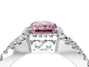 Halo Engagement Ring Setting for Fancy Pink Radiant Cut Center with Wide-Open Pave Split Shank and Prong Head in Platinum
