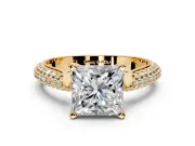 Solitaire Engagement Ring Setting for Princess Cut Center with Multi-Row Accents and Prong Head in Yellow Gold