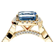 Halo Engagement Ring Setting for Fancy Blue Asscher Cut Center with Twist Band and Prong Head in Yellow Gold