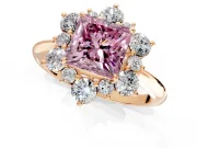 Small-Accent Cluster Halo Engagement Ring Setting for Fancy Pink Princess Cut Center with Plain Band and Prong Head in Rose Gold