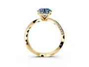 Side Accent Engagement Ring Setting for Fancy Blue Round Cut Center with Accent Shoulders and Prong Head in Yellow Gold
